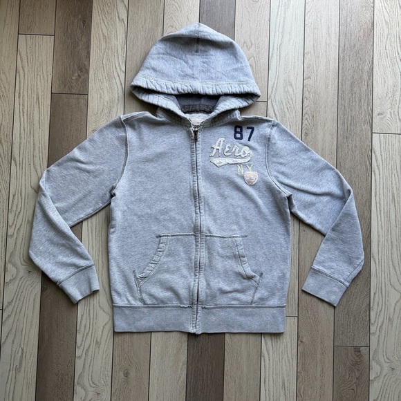 Aeropostale Sweaters - Y2K Aeropostale Women’s Gray Zip-Up Hoodie